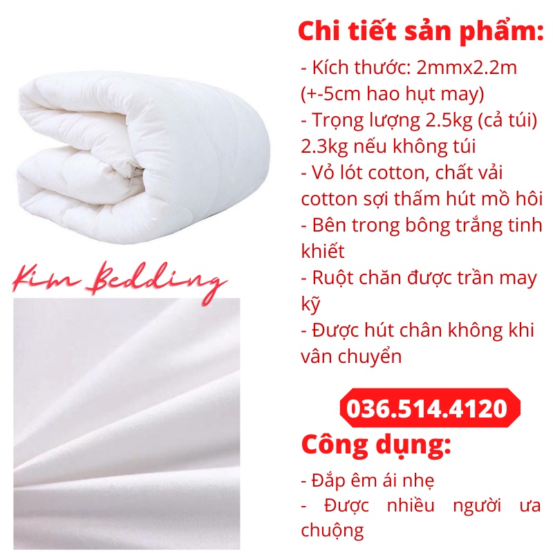 Ruột chăn bông trắng tinh 2mx2m2 (loại dày dặn) đắp đông êm nhẹ KimBedding