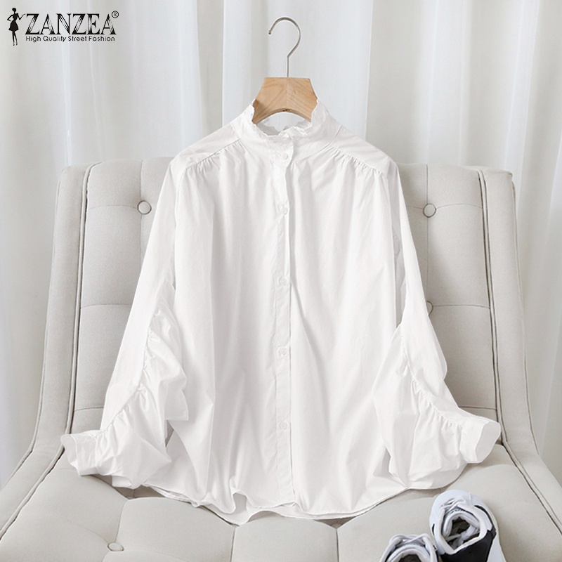 Áo sơ mi Zanzea cổ đứng tay dài trang trí nút đơn giản dành cho nữ