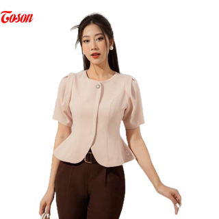 Áo ký giả Vittex be sữa, tay bồng dáng Peplum (Limitted) Toson 14928W52