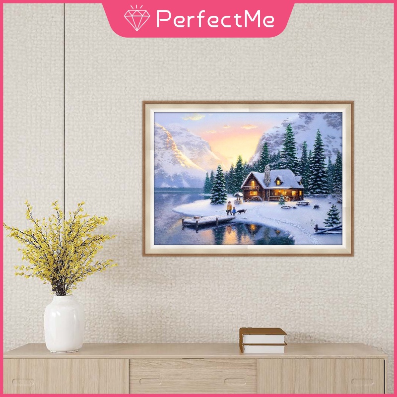 Bộ tranh đính đá 5D họa tiết cảnh tuyết độc đáo kích thước 40x30cm DIY dùng trang trí nhà cửa