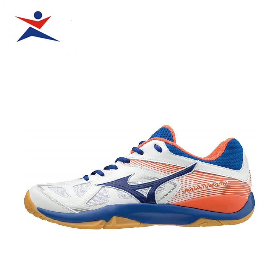 Giày cầu lông, giày bóng chuyền Mizuno Wave Smash 71GA196027 dành cho nam màu trắng viền cam đủ size