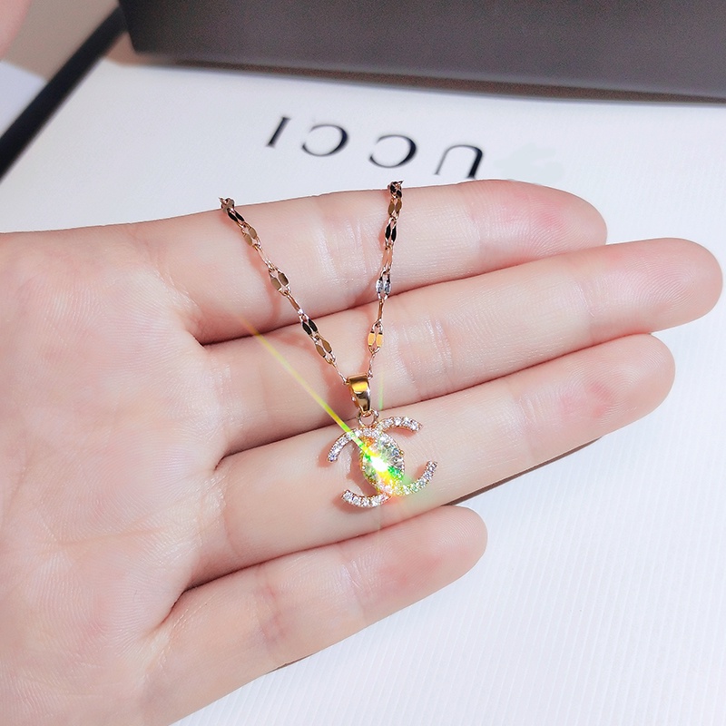 Dây Chuyền Hai Lớp Mặt Chữ C Đính Đá Zircon Tinh Tế Thời Trang Cho Nữ