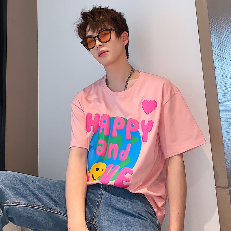 Áo thun form rộng ngắn tay unisex nam nữ NOKO HAPPY AND LOVE - Áo dấu quần free size