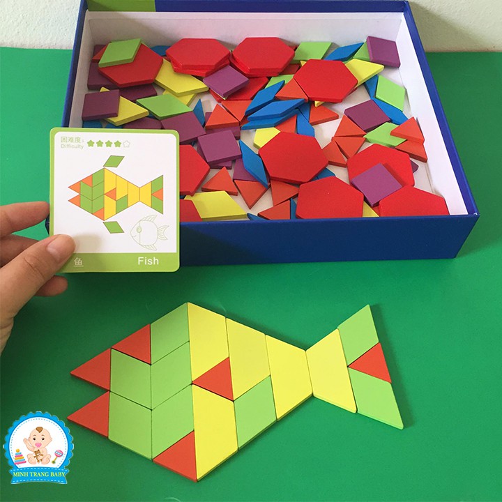 Đồ Chơi Xếp Hình Tangram 130 Chi Tiết Bằng Gỗ Cho Bé