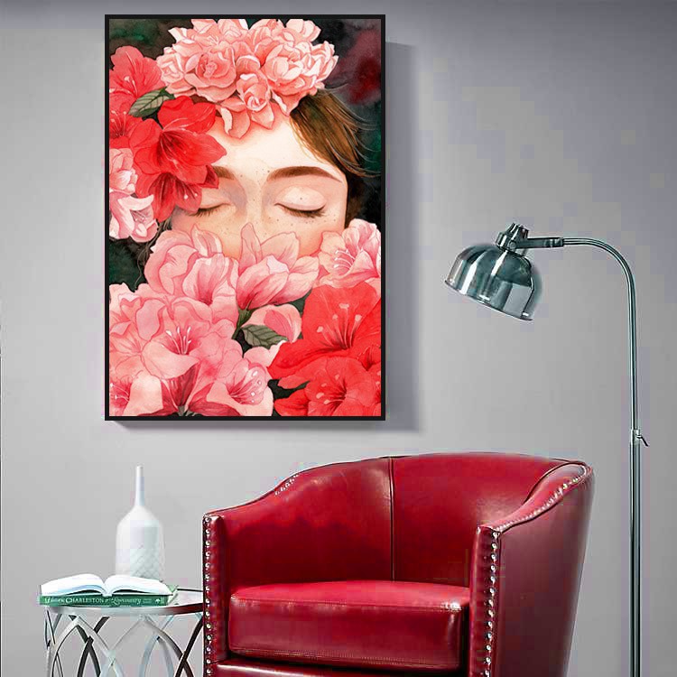 Tranh canvas cô gái kèm khung 40x60