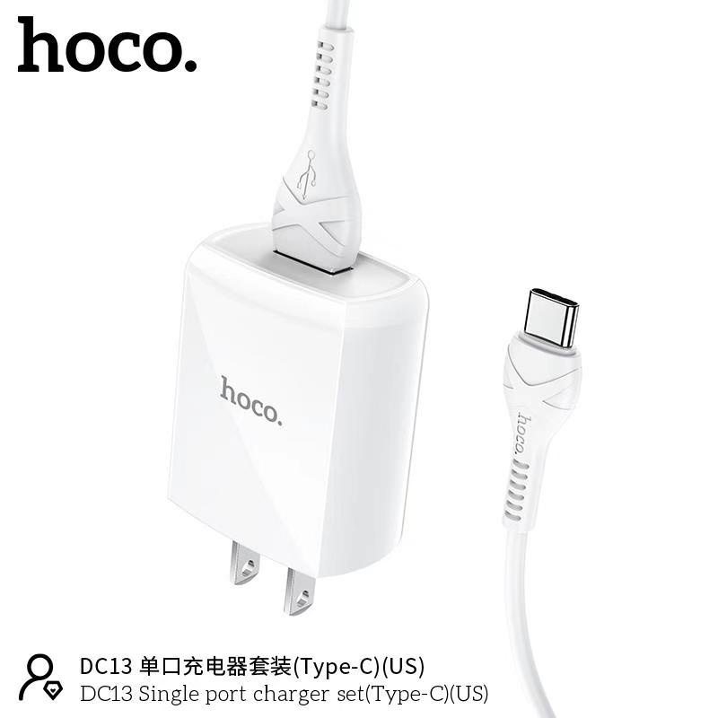 Bộ Sạc Nhanh  2.4A Hoco DC13, Thích hợp với mọi loại máy, Chân cắm dẹt tiêu chuẩn US, dài 1m - Vật liệu PC chống cháy