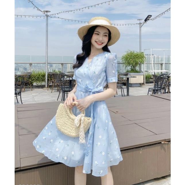 Váy nữ hoa nhí đi biển, dáng chữ A đi tiệc,dây thắt nơ rời sang chảnh 2 lớp LINSTORE Thiết Kế V6 98.Studio