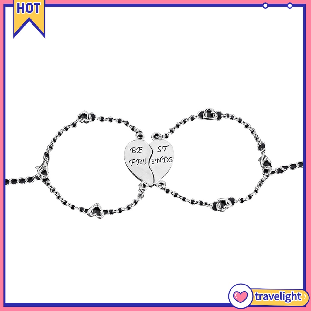 (Travelight) Set 2 vòng đeo tay đôi ghép mặt hình trái tim khắc họa tiết chữ Best Friend thời trang