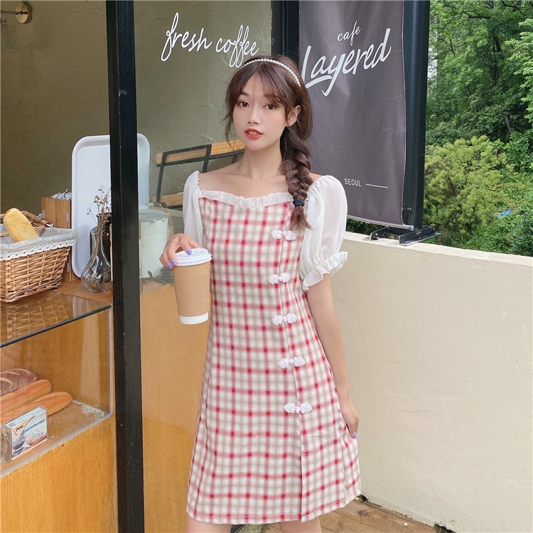 [VD067] Đầm chữ A sườn xám tay phồng (có ảnh thật)