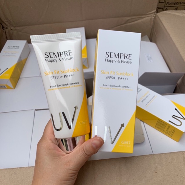 Kem chống nắng dưỡng trắng Geo Sempre Happy & Please skin fit sun block SPF 50pa +++(100ml)