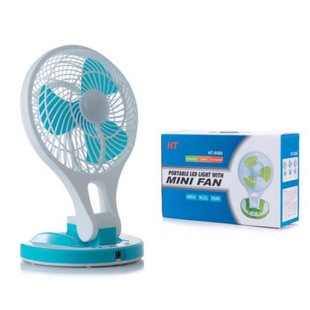 🌦️Bảo Hành 3 Tháng🌦️ Quạt Mini Để Bàn Sạc Tích Điện Kèm Đèn Led Học Fan HT-5580, Mẫu Mới Nhất 2021