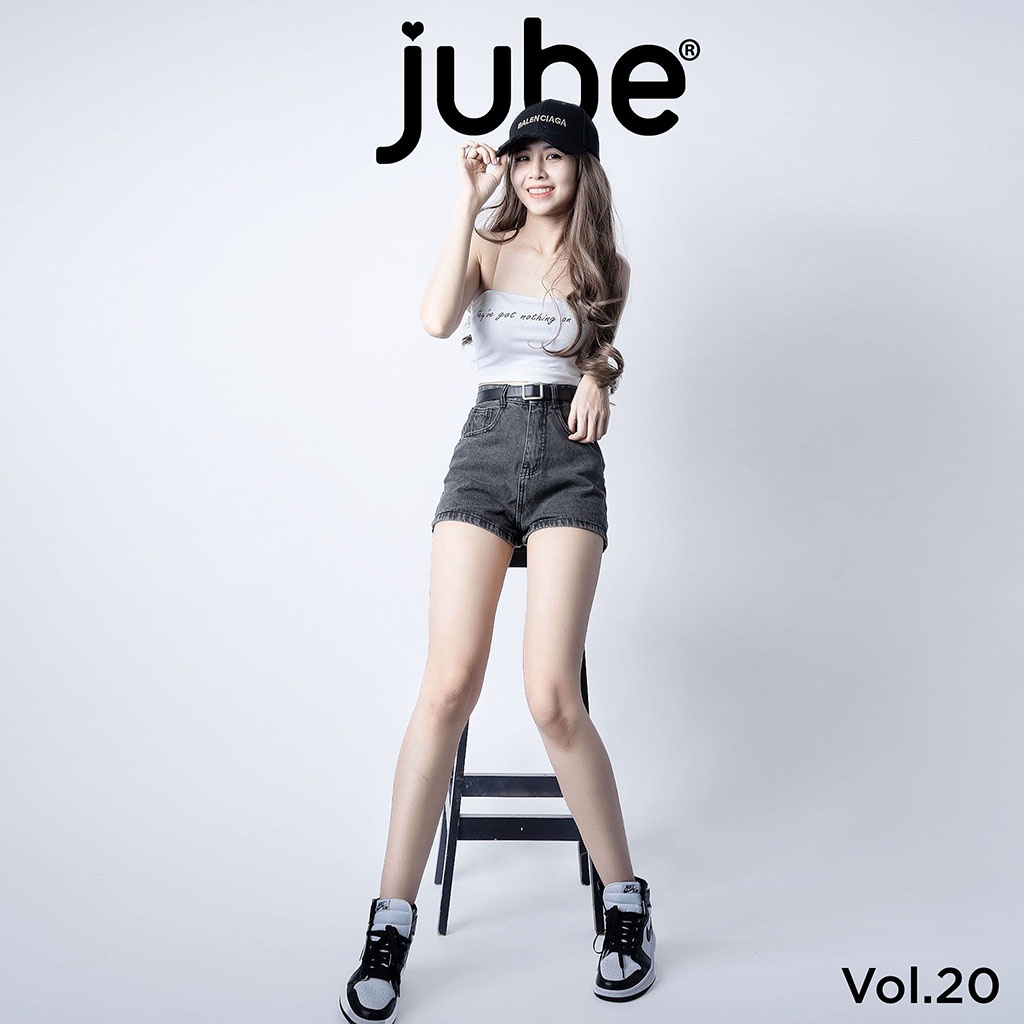 Quần Short Jean Nữ Lưng Cao JUBE Vol.20, Quần Đùi Bò Nữ Trơn Basic Vải Jean Cotton Không Co Giãn. BST Good Girl Gone Bad