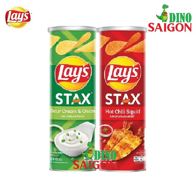 Combo 2 Hộp Bánh Snack Khoai Tây Lay's Stax Thái Lan 105g Vị Kem Chua Hành và Mực Sốt Cay