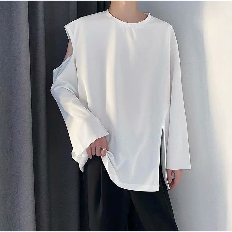 Áo tay dài cổ tròn xẻ tà hông phong cách Hàn Quốc cho nam