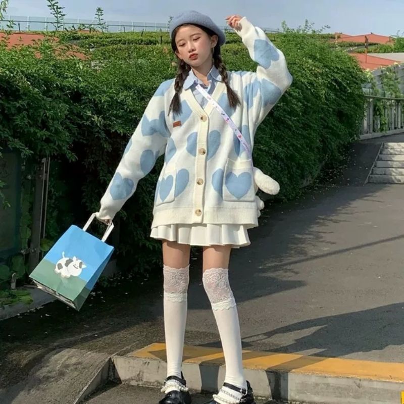 Áo khoác Cardigan len hình trái tim oder taobao