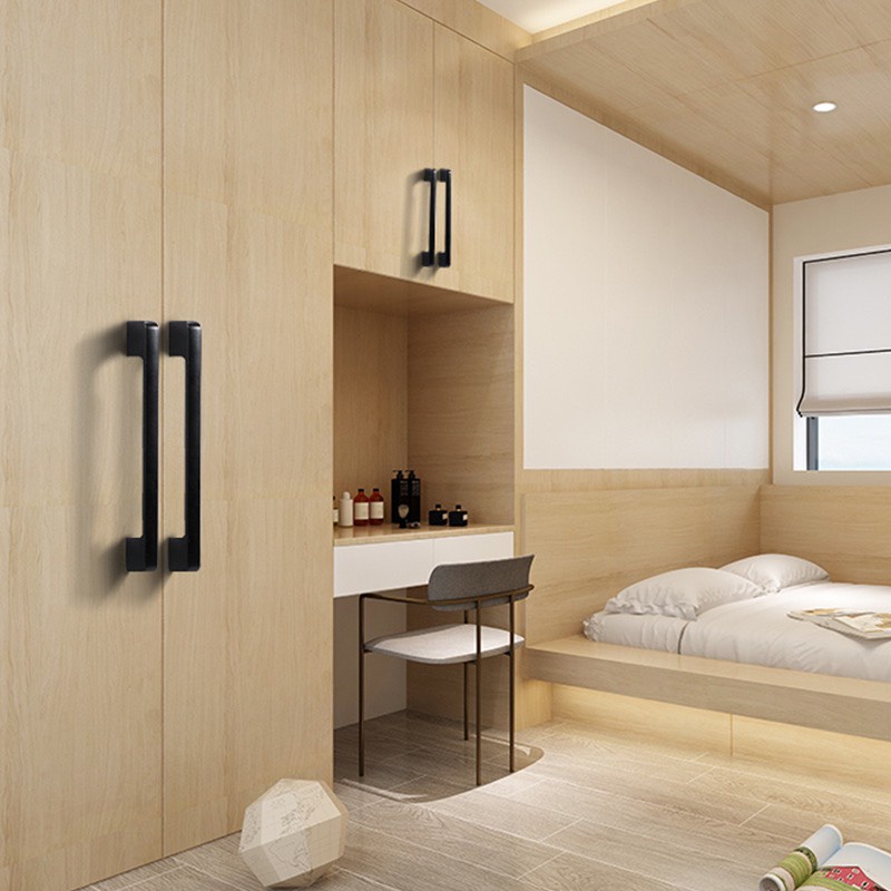 Tay nắm tủ bếp tủ áo hiện đại hợp kim nhôm đen mờ dạng chữ U dẹt bản cực nét