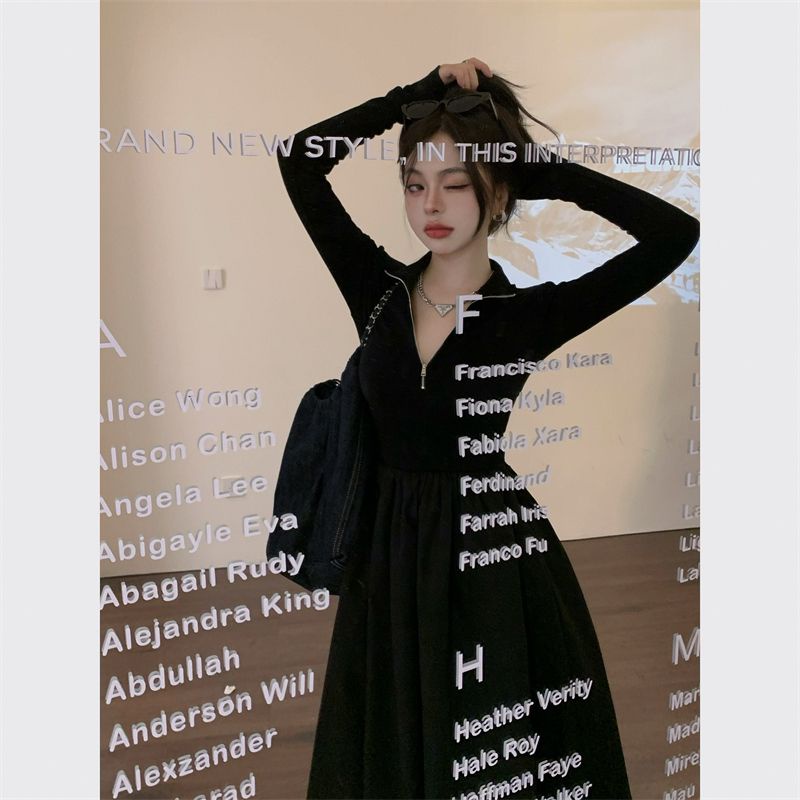 Đầm Midi Tay Dài Màu Đen Phong Cách Pháp Thời Trang Mùa Thu Cho Nữ