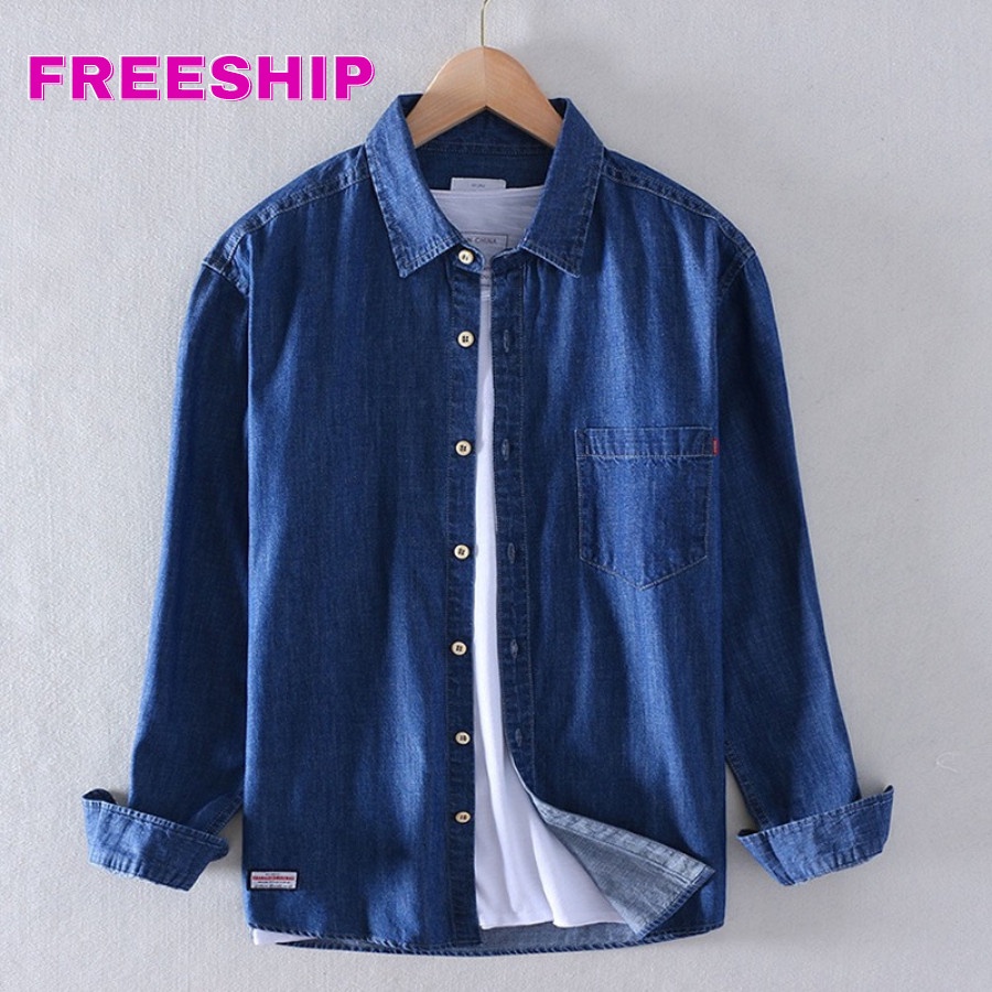Sơ Mi Nam chất liệu Jean Denim, Túi Ngực, Tay dài, Dáng xuông, Hàng cao cấp,Thích hợp mọi thời tiết