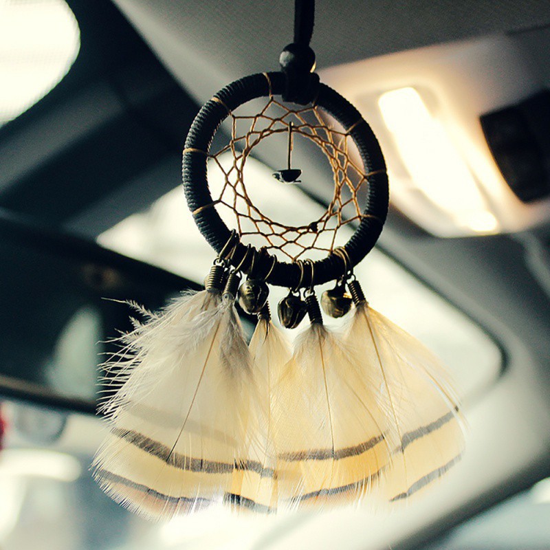 Dreamcatcher đính lông vũ màu đồng kích thước nhỏ