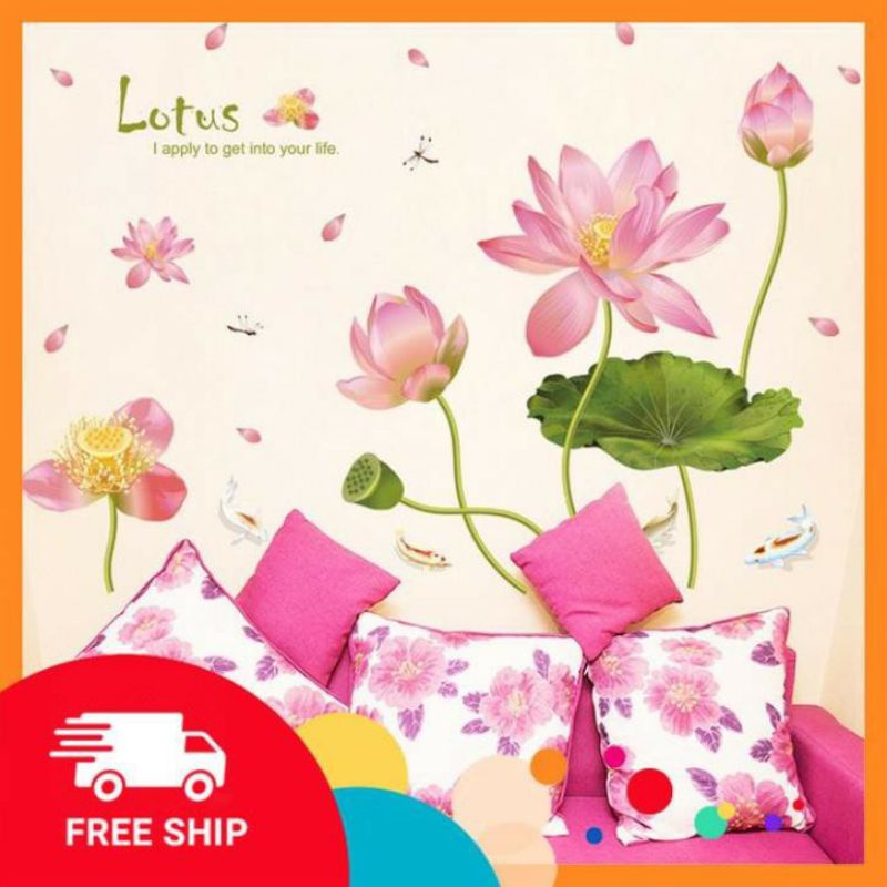 Decal dán tường hoa sen hồng