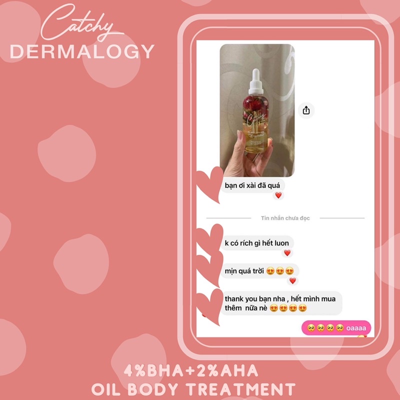 Lọ 10ml Dầu Dưỡng Cơ Thể Làm Sáng Da, Tẩy Tế Bào Chết Catchy Dermalogy 4%BHA +2%AHA Oil Body Treatment
