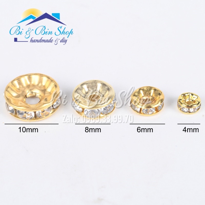 20 Charm Bánh Xe Hạt Xoàn 8mm Xỏ Xen Hạt Chuỗi Làm Vòng Đeo Tay, Dây Chuyền