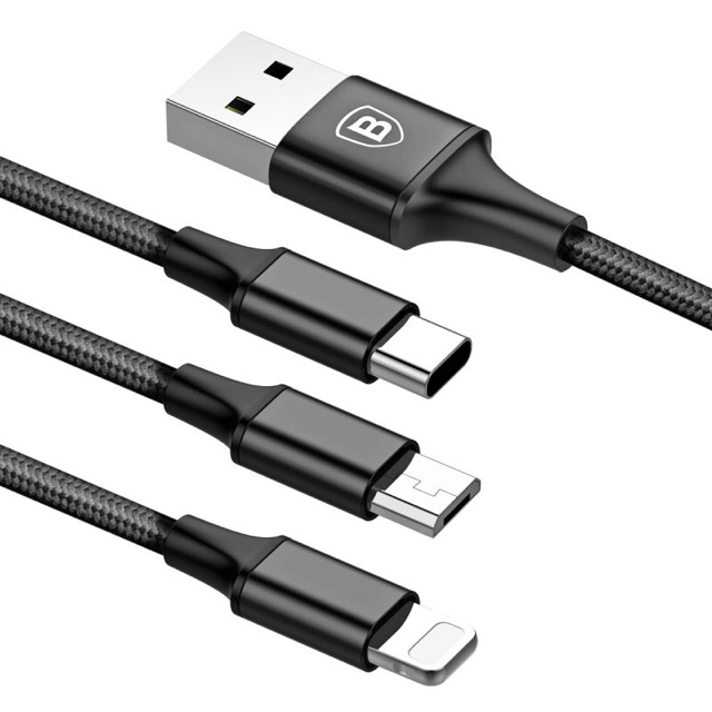 Cáp Dù Sạc Nhanh 3 Trong 1 (3 Đầu) Baseus Chính Hãng - Bảo Hành 12 Tháng