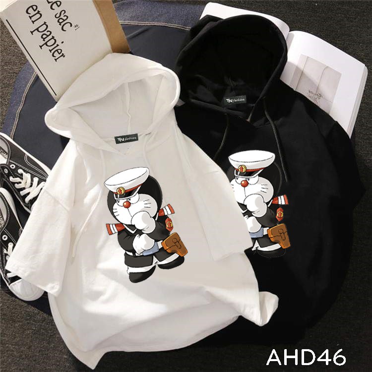 AHD46 Áo thun Hoodie CÓ NÓN hình doraemon sĩ quan