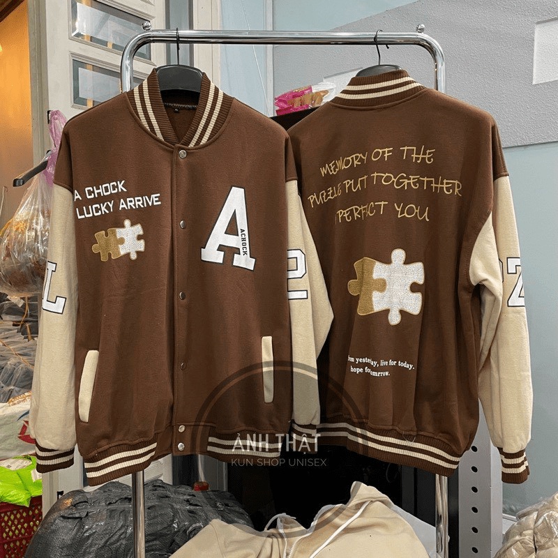 Áo Khoác Nỉ Nữ Màu Nâu Kiểu Bomber Phong Cách Bóng Chày Form Rộng Mặc Thoáng Mát NEW UNISEX