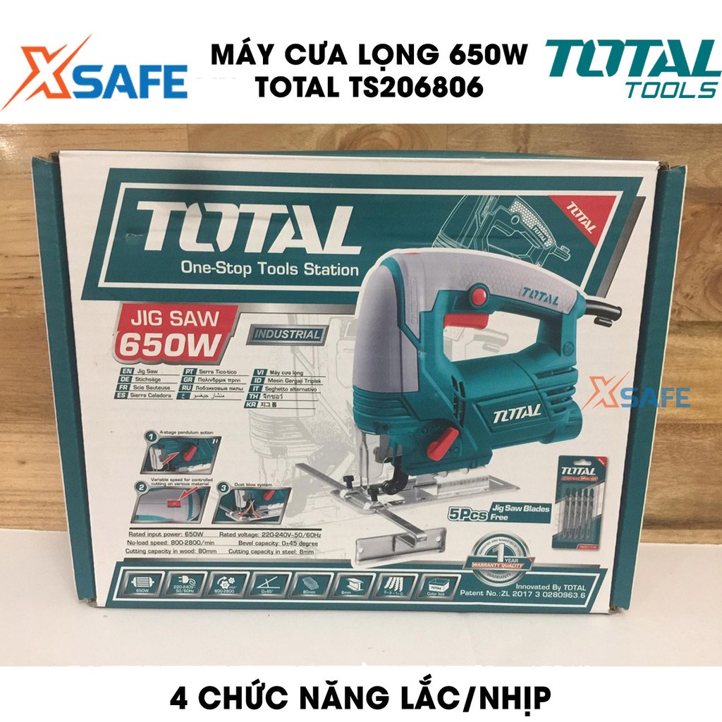 Máy cưa lọng 650W TOTAL TS206806 Tặng kèm 5 lưỡi cưa lọng, 1 bộ than Máy cưa lọng Total công suất 650W