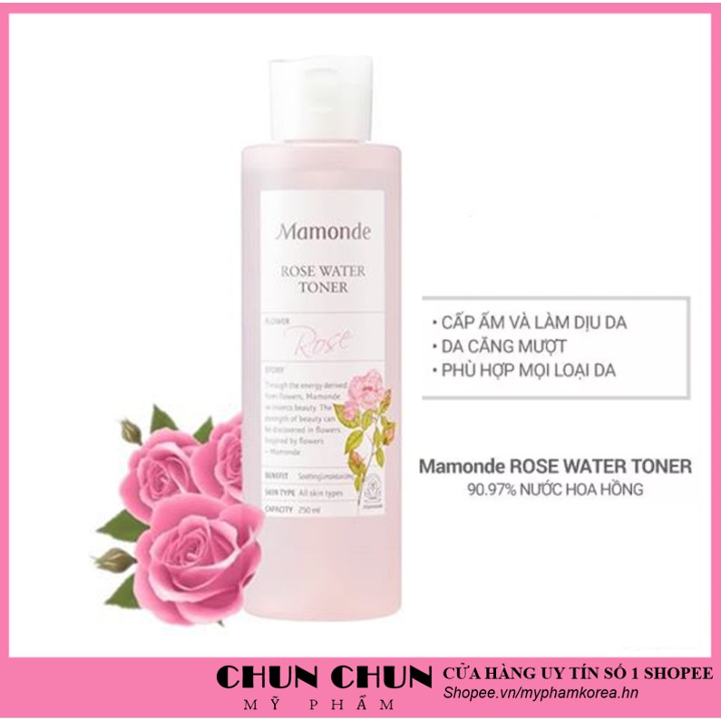 Nước hoa hồng dưỡng da cung cấp độ ẩm se khít lỗ chân lông Mamonde Rose Water Toner Hàn Quốc 250ml