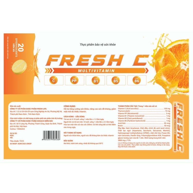 Viên Sủi Fresh C-Giúp tăng đề kháng,thanh nhiệt,giải độc