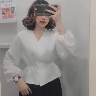 [hàng mới] ÁO SƠ MI NỮ TAY BỒNG MÀU TRẮNG CHẤT LIỆU ĐŨI QUẢNG CHÂU KIỂU DÁNG ÁO SƠ MI NỮ TAY DÀI CHẤT ĐẸP