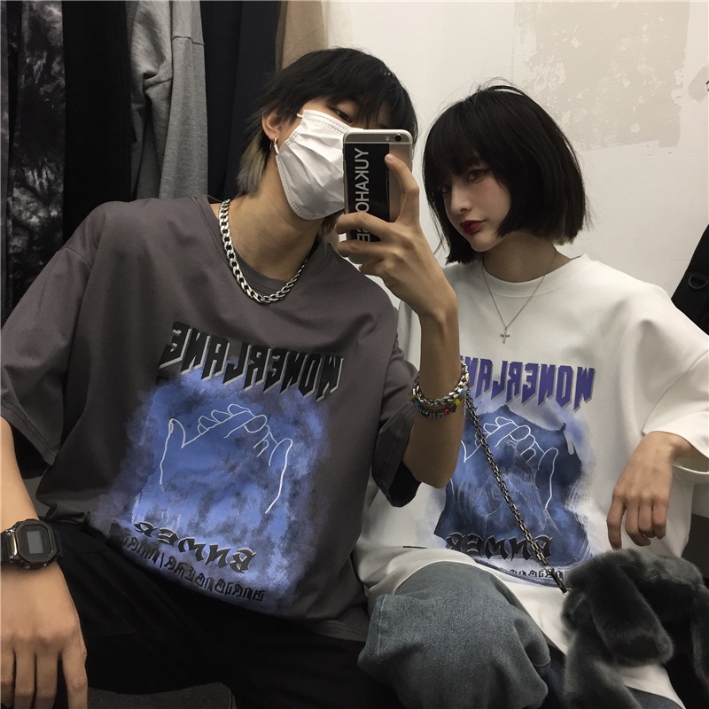 Áo thun Unisex form rộng tay lỡ, Áo phông nam nữ cotton thấm hút, dày dặn mềm mịn họa tiết WONDERLAND