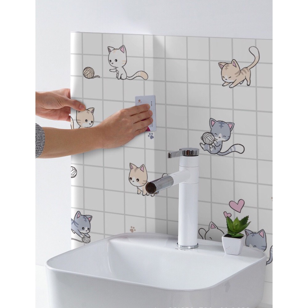 DECAL 1M dán bếp tráng nhôm cách nhiệt khổ 60CM mèo con
