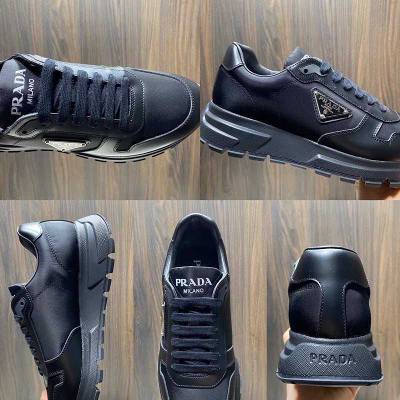 Giày thể thao nam cao cấp logo thương hiệu Prada phối da thật thoáng khí đế cao su chống mài mòn