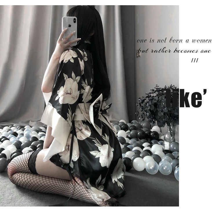 Đồ ngủ sexy cosplay kimono Nhật Bản đen trắng gợi cảm kèm quần chip sexy 1570 | BigBuy360 - bigbuy360.vn
