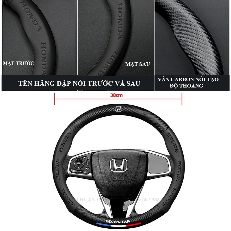 Bọc vô lăng ô tô Carbon logo các hãng thoáng khí chống trơn trượt