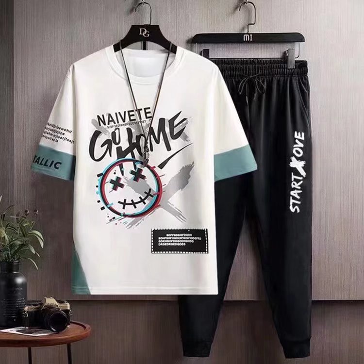 Bộ Áo Thun + Quần Dài Thể Thao In Họa Tiết Phong Cách Hip Hop Nhật Bản Thời Trang Mùa Hè Cho Nam Cỡ M-5XL