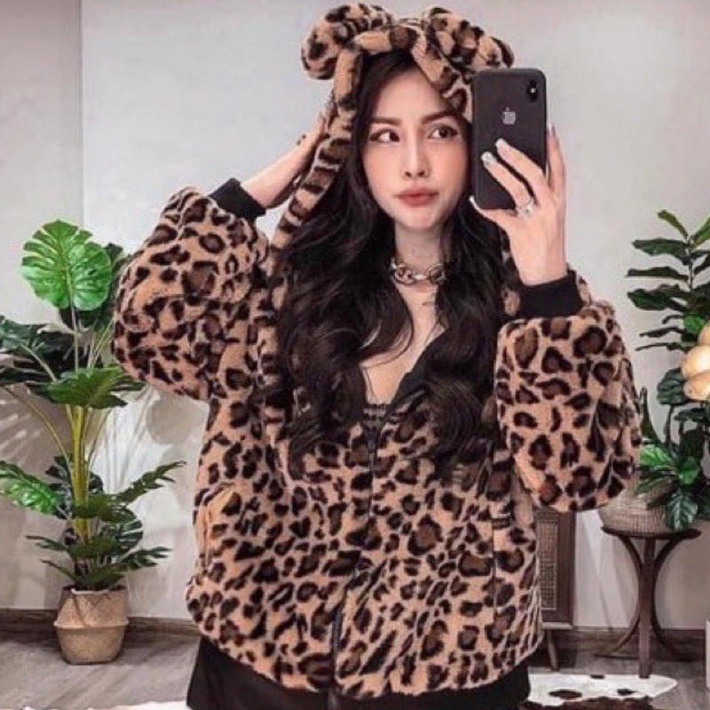 Áo Khoác Mũ Da Báo