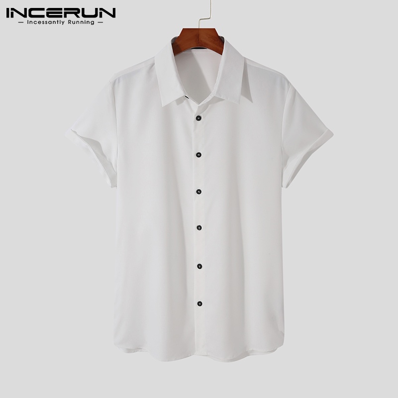 Áo sơ mi INCERUN tay ngắn màu trơn tùy chọn thiết kế đơn giản thời trang cho nam