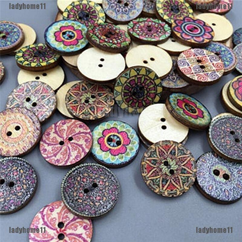 Set 100 nút áo gỗ phong cách vintage đẹp mắt cỡ 20mm