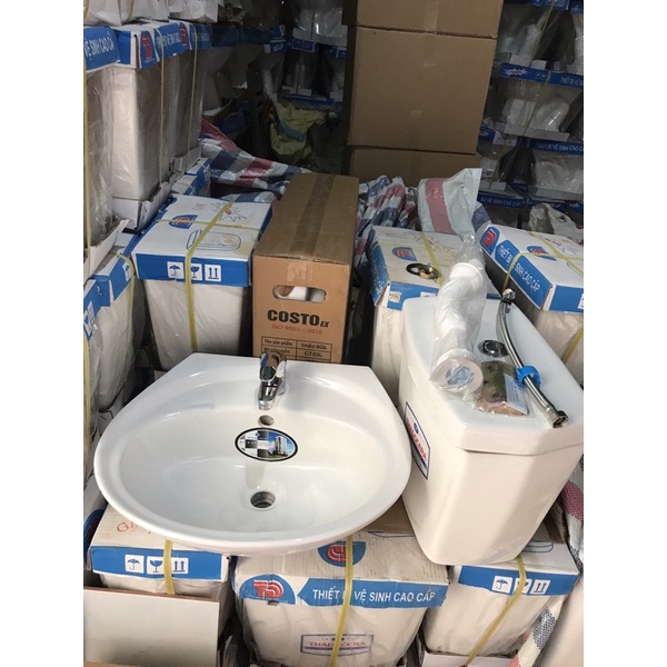 Chậu lavabo 1 lỗ đủ phụ kiện vòi nóng lạnh Thái Bình  Kích thước:50D*43R*17C mm