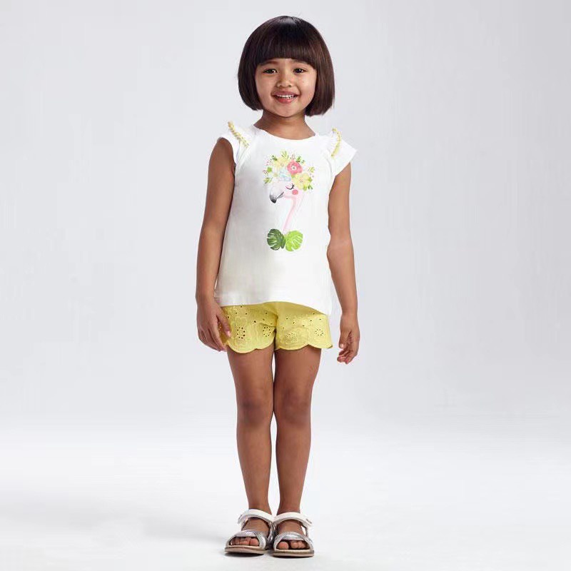 Bộ hè bé gái chất cotton xuất xịn May,oral hình chim hạc