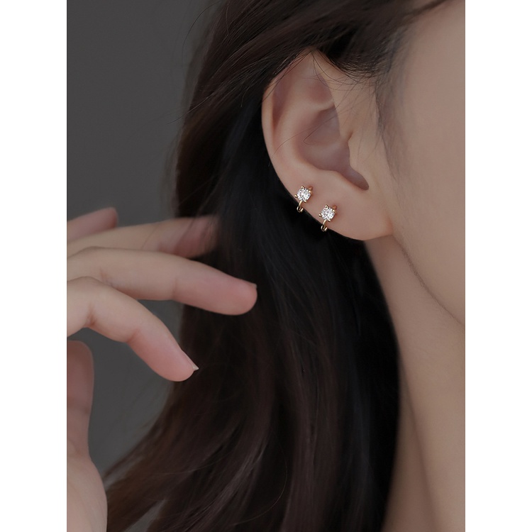 Bông tai bạc nữ Khuyên tai bạc nữ vòng tròn đá phong cách hàn quốc cá tính