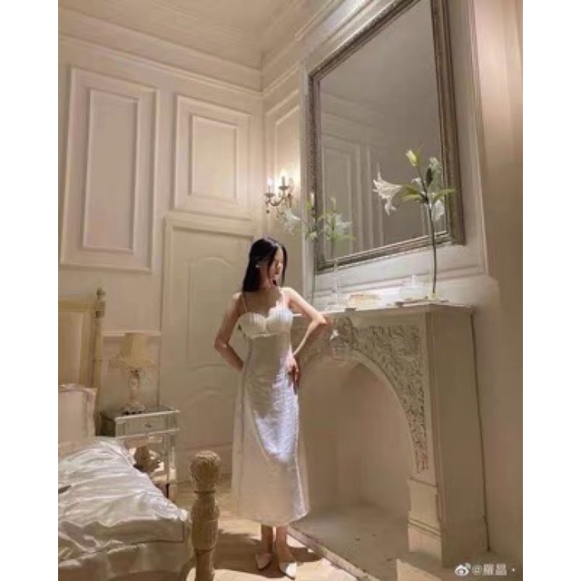 JANE'S Đầm tiểu thư trắng dáng ôm dài gấp nếp sang trọng T153 5 ảnh feelback cuối