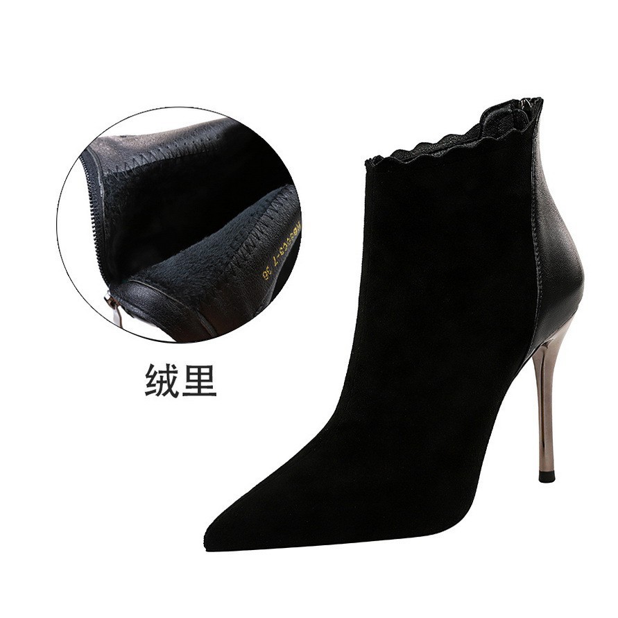 GIÀY CAO GÓT BIGTREE BOOT TỐI CỔ CHÂN DA LỘN MŨI NHỌN GỢI CẢM 8663