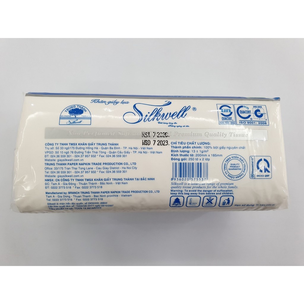 Giấy ăn cao cấp Silkwell 250 tờ khổ 200, khăn giấy rút lụa siêu mềm mịn không tẩy trắng hàng chính hãng.