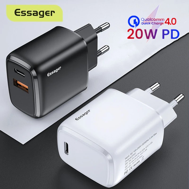 Củ sạc nhanh Essager cổng USB 20W PD3.0 QC3.0 Cho iPhone 12 Pro Max