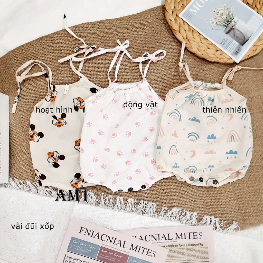 Đồ bộ bé gái quần áo 2 dây vải xô muslin AM757 - Bộ body vải đũi xốp xinh xắn cho bé AM908